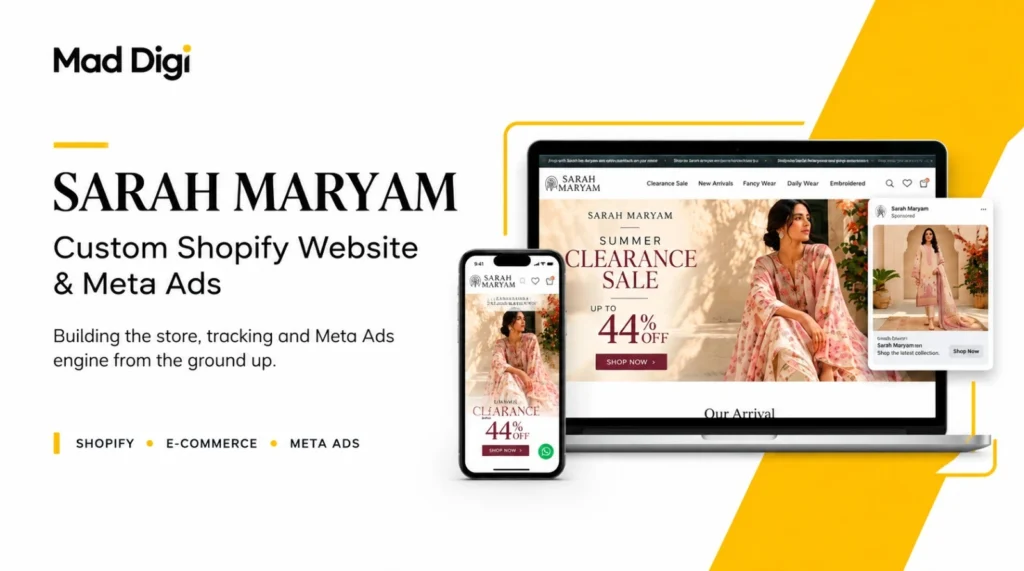 Sarah Maryam Case Study Custom Shopify Build and Meta Ads Growth Mad Digi